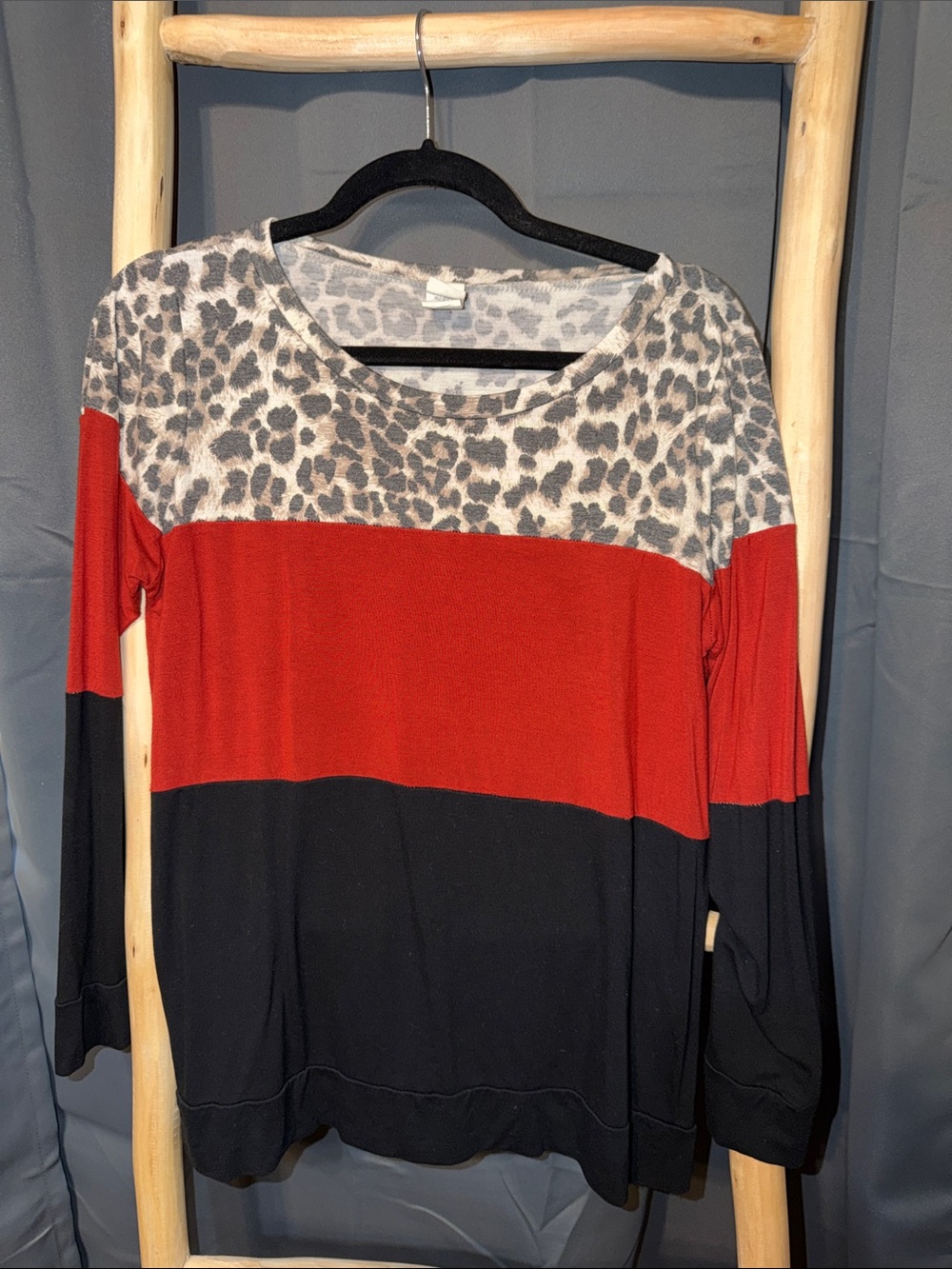 Sew In Love Gray Leopard Print Top with Black Accents